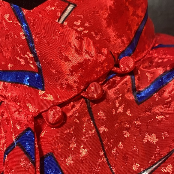 Vintage Red White and Blue High Neck Blouse Patriotic Retro Secretary Size Med - Picture 5 of 17